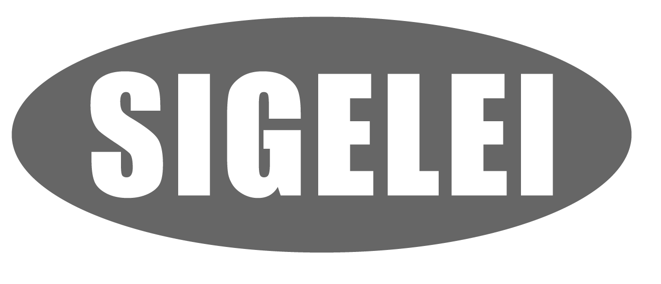 A gray oval logo with the word 'SIGELEI' in bold white uppercase letters on a white background.