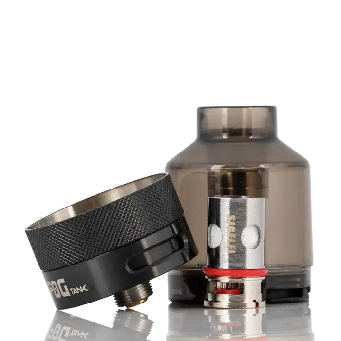 Sigelei Fog pod, Fog coil and Fog 510 connector on a white background