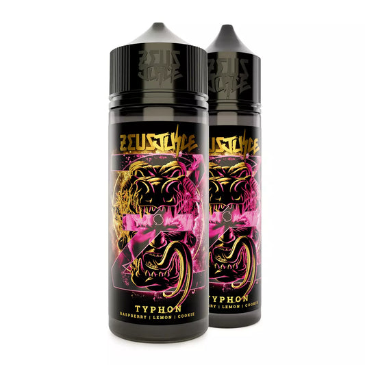 Two Zeus Juice Typhon 70:30 e-liquid bottles on a white background