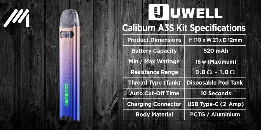 Uwell Caliburn A3S Pod Vape Kit | MTL Starter Kit | bearsvapes.co.uk