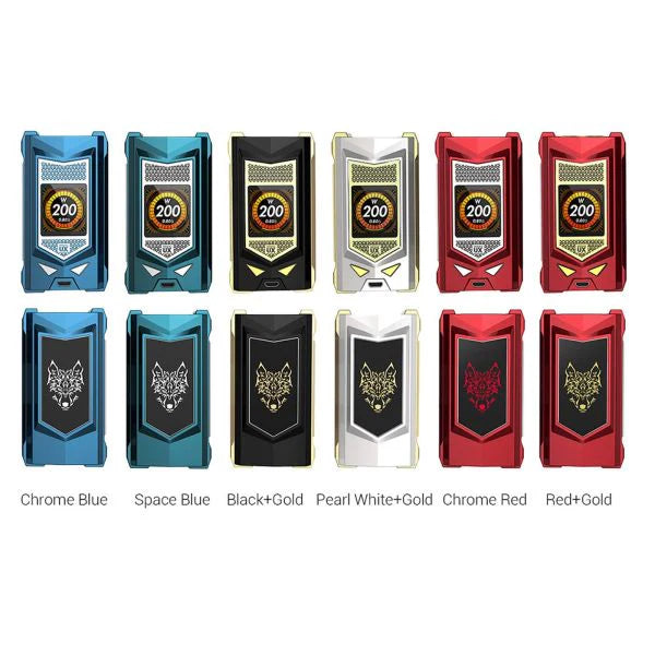 Various coloured Sigelei Snowwolf Mfeng UX Mods with brand logo on a white background