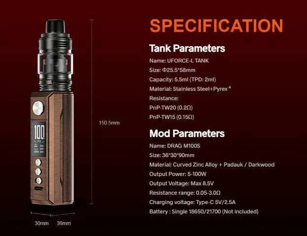 Voopoo Drag M100S Vape Kit | FREE 21700 Battery | bearsvapes.co.uk