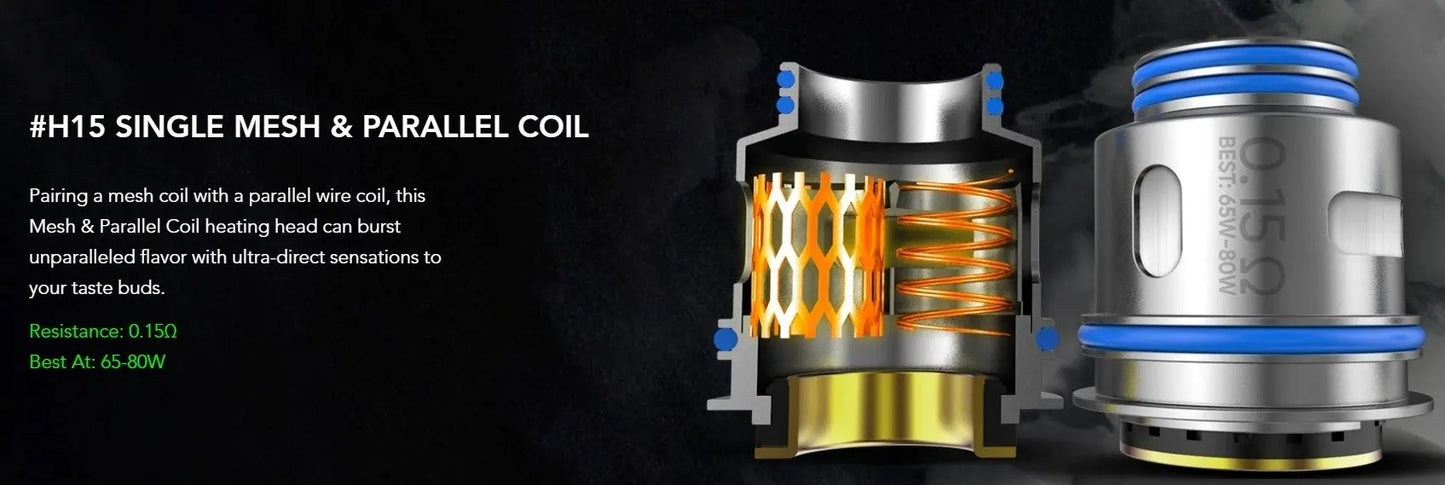 Two Wotofo nexMesh Pro Replacement Coils shown on a dark promotional background with text describing a single mesh and parallel coil setup. The coil housings are metallic silver and blue with orange honeycomb visible inside.