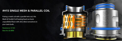 Two Wotofo nexMesh Pro Replacement Coils shown on a dark promotional background with text describing a single mesh and parallel coil setup. The coil housings are metallic silver and blue with orange honeycomb visible inside.