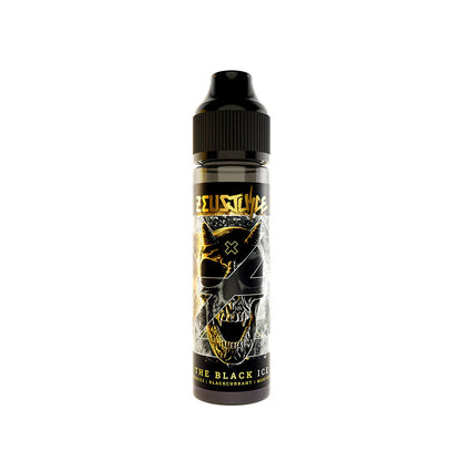Vape juice bottle with black and yellow design on a white background