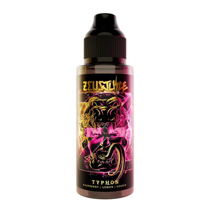 Vape juice bottle with colourful label featuring a serpent design on a white background