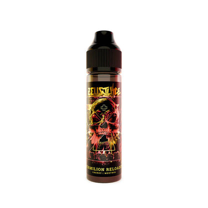 50ml Zeus Juice Vermilion Reloaded 70:30 e-liquid bottle on a white background.